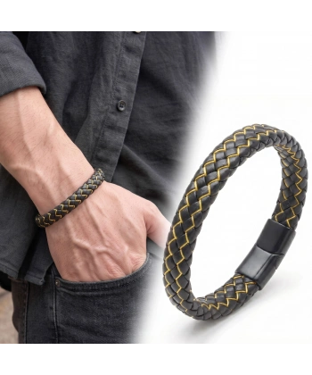 Moncuk Design Sarı İpli Siyah Deri Erkek Bileklik 33513B4D6Z