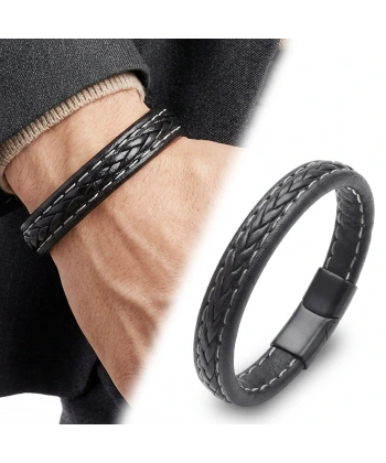 Moncuk Design Siyah Saç Örgülü Deri Bileklik Zamak Kilit 33513B8D12Z