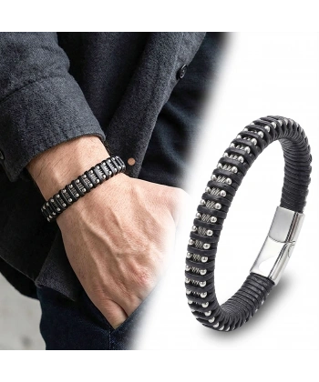 Moncuk Design Çelik Halat ve Çelik Damla Zincir Siyah Deri Dolama Bileklik 33514B1D8