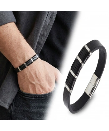Moncuk Design Siyah Deri Dolama Ve Titanyum Kilit Erkek Bileklik 33514B20D1