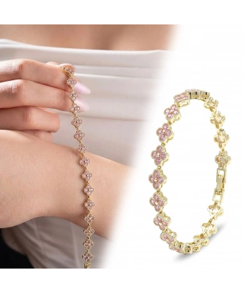 Moncuk Design 8 mm Pembe Zirkon Taşlı Ayarlanabilir Çiçek Kadın Bileklik 3351KBV6D3