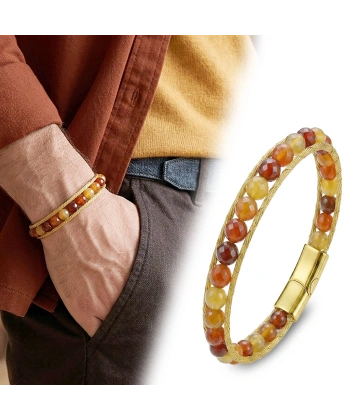 Moncuk Design Çelik Halat Ve Titanyum Kilitli Faset Akik Bileklik 33512B2DH9