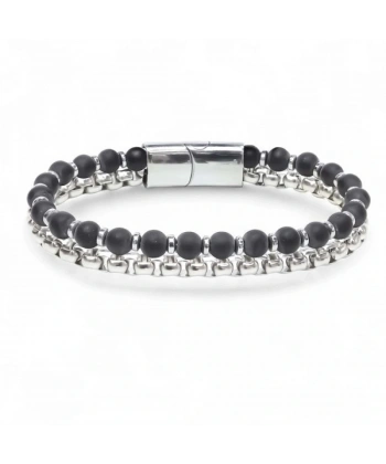 Moncuk Design Çelik Zincirli Mat Oniks Ve Silver Hematit Bileklik 33512B21D11