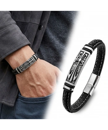 Moncuk Design Fleur De Lis Motifli Çelik Kilitli Siyah Deri Erkek Bileklik 33511B8D1