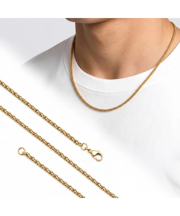 Moncuk Design Hasır Örgü Erkek Çelik Kolye 2mm 55cm Gold 3351ECK040