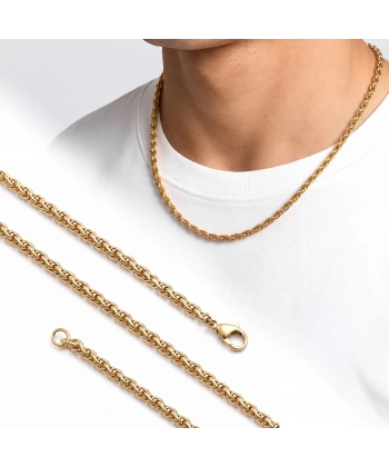 Moncuk Design Hasır Örgü Erkek Çelik Kolye 4mm 55cm Gold 3351ECK035