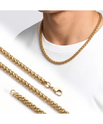Moncuk Design Hasır Örgü Erkek Çelik Kolye 6MM 55CM Gold 3351ECK018