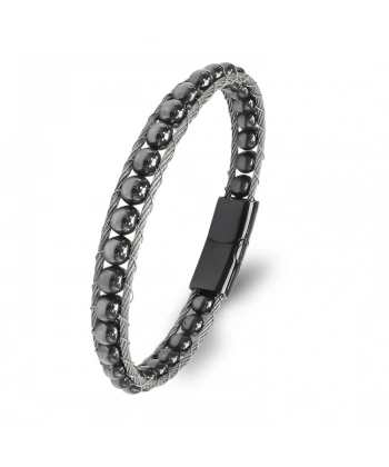 Moncuk Design Hematit Doğaltaş Ve Çelik Halat Örme Bileklik 33512B2DH2