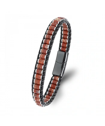 Moncuk Design Kırmızı Jasper & Hematit Çelik Örgülü Deri Bileklik 33512B22D6