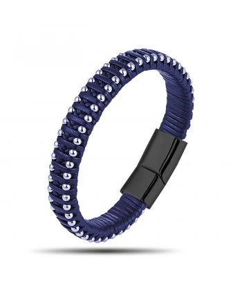 Moncuk Design Lacivert Deri Ve Damla Çelik Zincirli Bileklik 33514B1D2-2