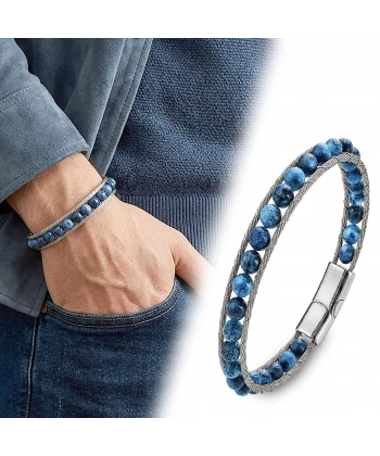 Moncuk Design Mavi Akik Doğaltaş Ve Çelik Halat Bileklik 33512B2DH14