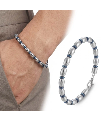 Moncuk Design Mavi Ve Gümüş Hematit Doğal Taşlı Ayaranabilir Çelik Zincir Bileklik 33512B10D1