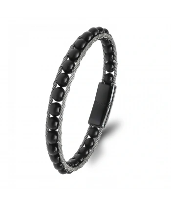 Moncuk Design Oniks Doğaltaş Ve Çelik Halat Örme Bileklik 33512B2DH1