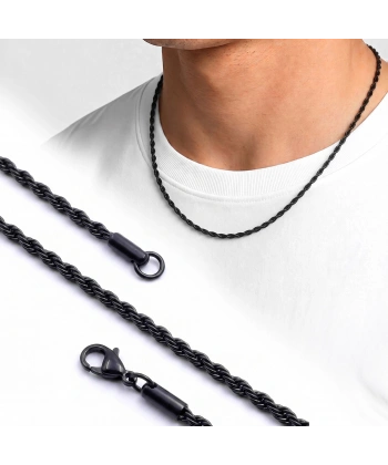 Moncuk Design Rope Halat Erkek Çelik Kolye 2mm 55cm Siyah 3351ECK047