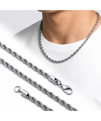 Moncuk Design Rope Halat Erkek Çelik Kolye 6mm 55cm Beyaz 3351ECK033