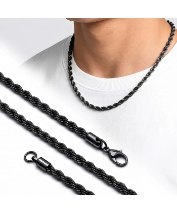 Moncuk Design Rope Halat Siyah Erkek Çelik Kolye 6mm 55cm 3351ECK024