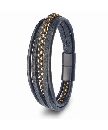 Moncuk Design Sarı Hematit ve Çoklu Deri Erkek Bileklik 33514B3D2