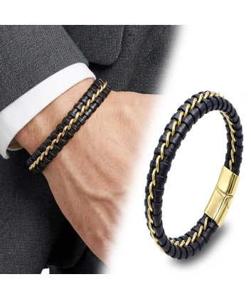 Moncuk Design Sarı Zincir Ve Deri Dolama Çelik Bileklik 33514B2D3