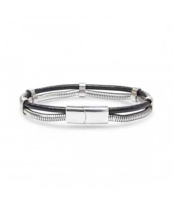 Moncuk Design Spiral Çelik Zincir Ve Deri Bileklik 3351BLK1001