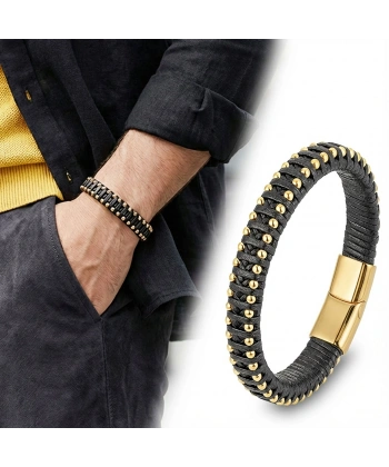 Moncuk Design Syah Deri Ve Sarı Damla Çelik Zincirli Bileklik 33514B1D2-4