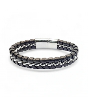 Moncuk Design Zincir Model Çelik Ve Deri Bileklik 33514B2D1