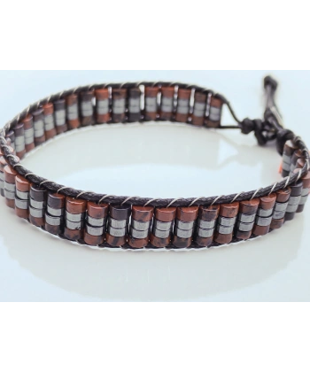 Obsidyen Doğal Taş Kahverengi Örme Erkek Bilekliği 4X2 mm