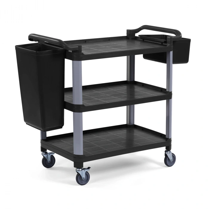 Plastik Servis Arabası 3 Katlı Açık Siyah