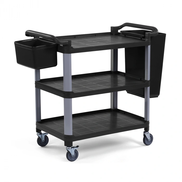 Plastik Servis Arabası 3 Katlı Açık Siyah