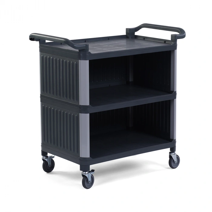 Plastik Servis Arabası 3 Katlı Kapalı Antrasit Gri