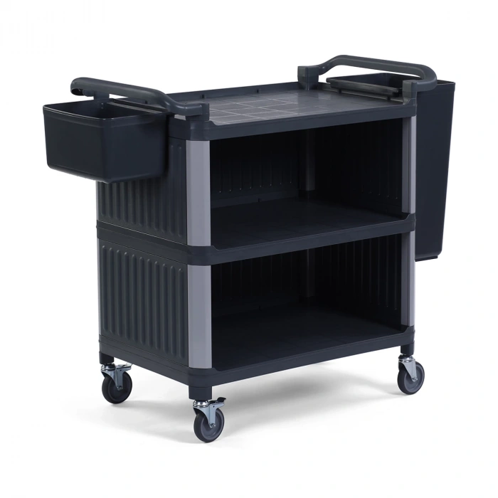 Plastik Servis Arabası 3 Katlı Kapalı Antrasit Gri
