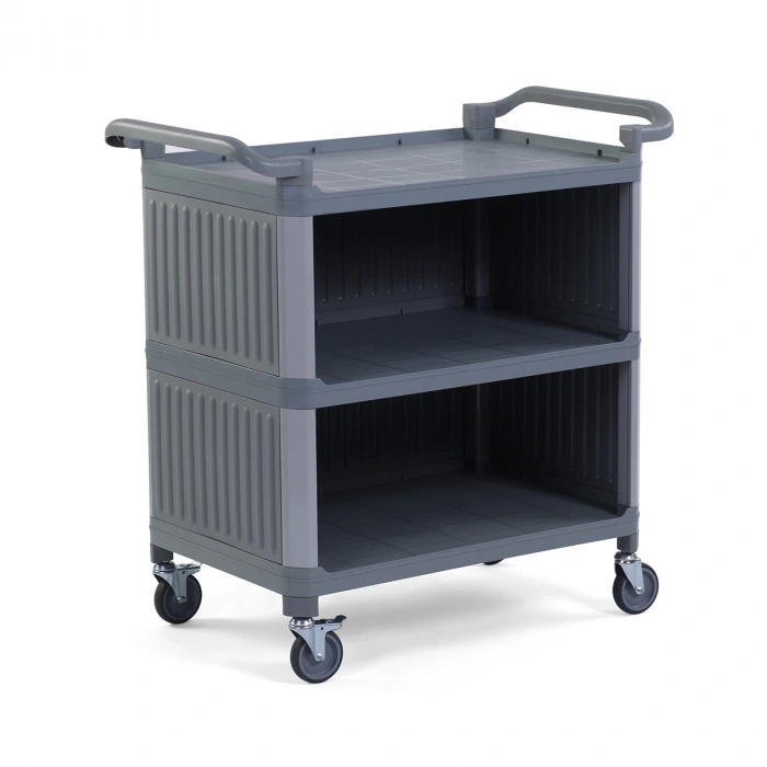 Plastik Servis Arabası 3 Katlı Kapalı Gri