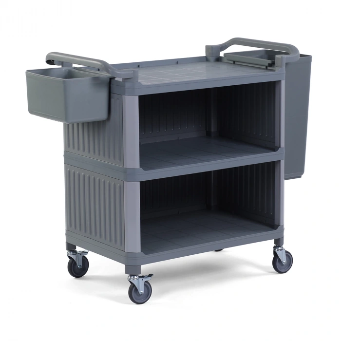Plastik Servis Arabası 3 Katlı Kapalı Gri