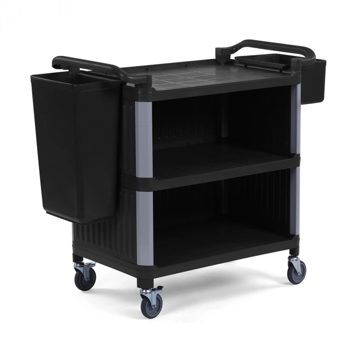 Plastik Servis Arabası 3 Katlı Kapalı Siyah