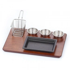 DÖKÜM DEMİR DİKDÖRTGEN FAJİTA SUNUM SETİ -MDF