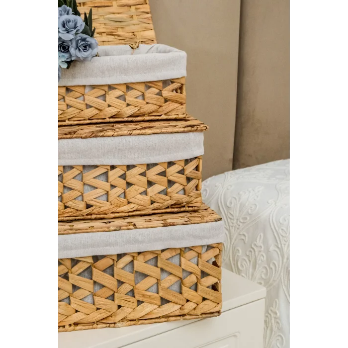 3 Adet Hasır Kapaklı Kutu Sepet - 153