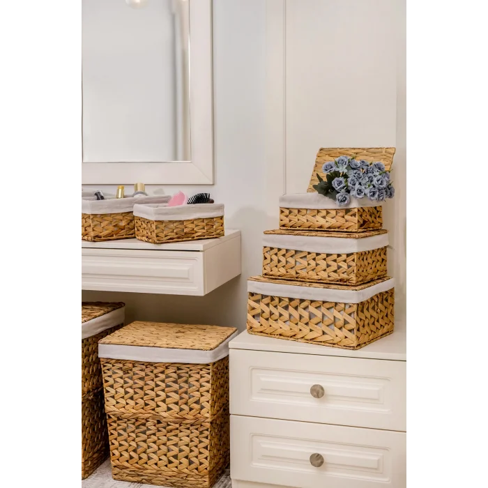 3 Adet Hasır Kapaklı Kutu Sepet - 153