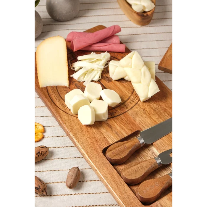 Mio - Akasya 4 Parça Peynir Sunum Tahtası Seti 3 Bıçaklı
