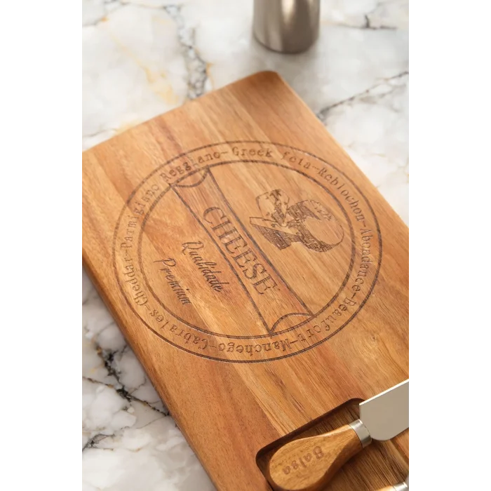 Mio - Akasya 4 Parça Peynir Sunum Tahtası Seti 3 Bıçaklı