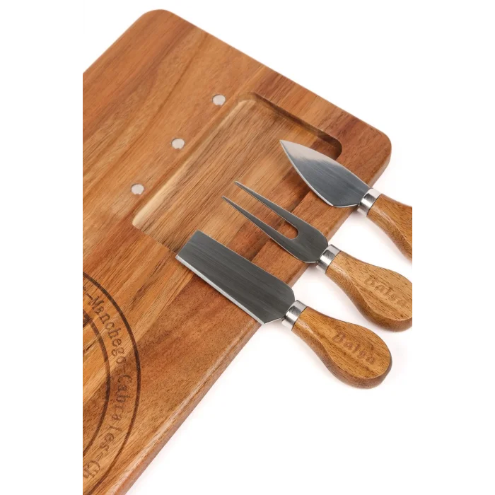 Mio - Akasya 4 Parça Peynir Sunum Tahtası Seti 3 Bıçaklı