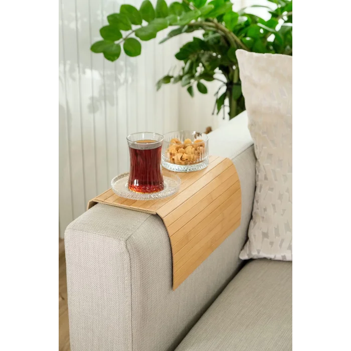 Rhea - Katlanabilir Bambu Kolçak Tepsi Portatif Koltuk Kolu Sehpa Çekyat Yan Kol Tepsisi 29 X 40 Cm