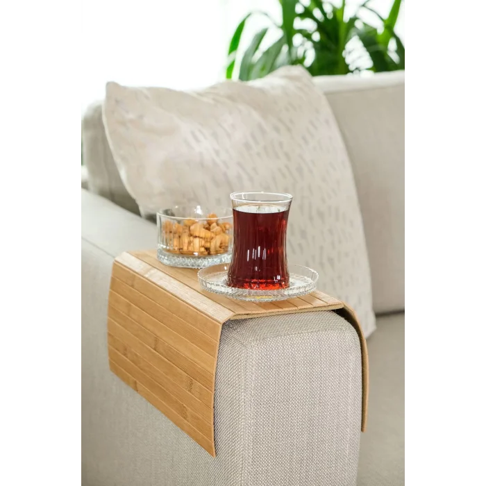 Rhea - Katlanabilir Bambu Kolçak Tepsi Portatif Koltuk Kolu Sehpa Çekyat Yan Kol Tepsisi 29 X 40 Cm