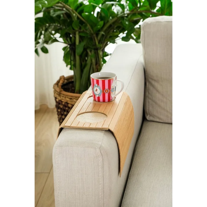 Rhea - Katlanabilir Bambu Kolçak Tepsi Portatif Koltuk Kolu Sehpa Çekyat Yan Kol Tepsisi 29 X 40 Cm