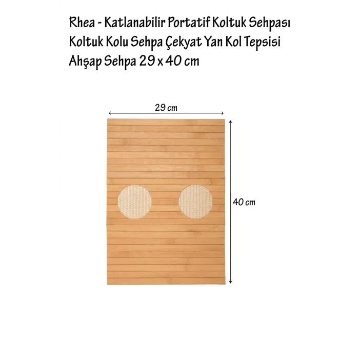 Rhea - Katlanabilir Bambu Kolçak Tepsi Portatif Koltuk Kolu Sehpa Çekyat Yan Kol Tepsisi 29 X 40 Cm