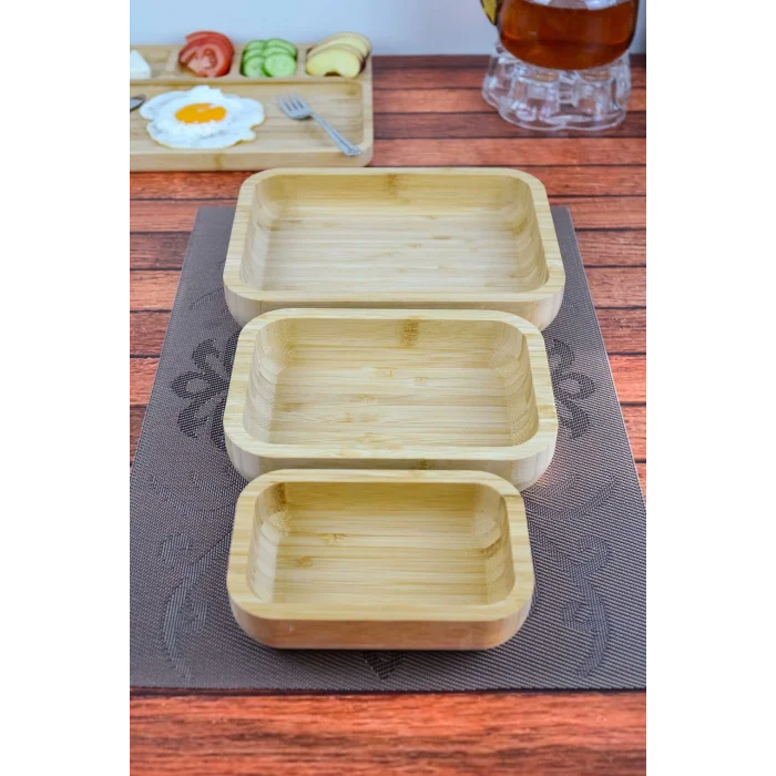 Mira - 3 lü Bambu Sunum Çerezlik, Kahvaltı, Kahve, Meyve Sunum, Servis Kasesi