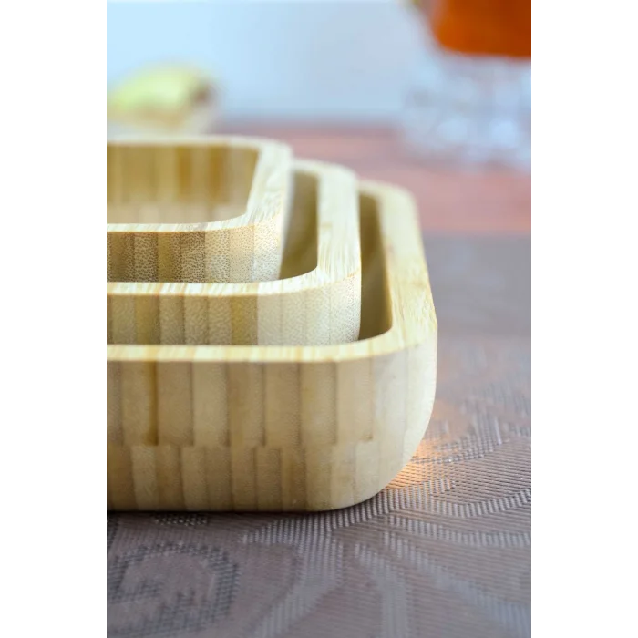 Mira - 3 lü Bambu Sunum Çerezlik, Kahvaltı, Kahve, Meyve Sunum, Servis Kasesi