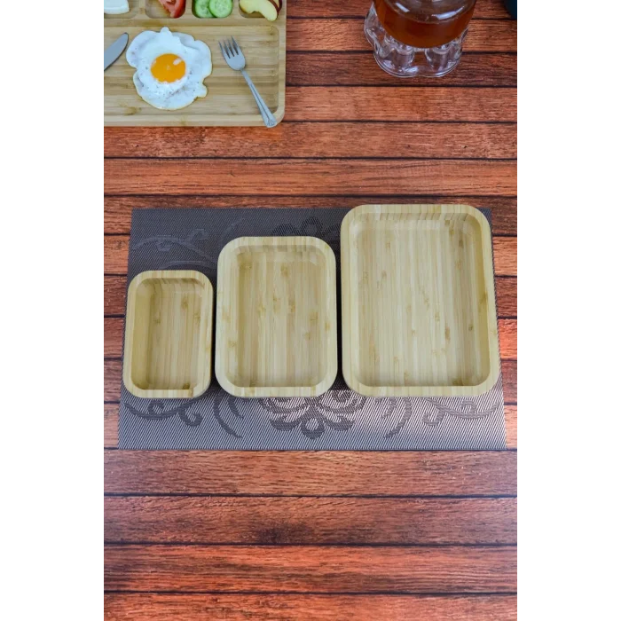 Mira - 3 lü Bambu Sunum Çerezlik, Kahvaltı, Kahve, Meyve Sunum, Servis Kasesi