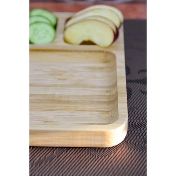 Mina - Bambu Sunum Ve Kahvaltı Tabağı, Steak Sunum Tabağı Büyük Boy Bambu Tabak 6 Bölmeli 32 x 24 cm