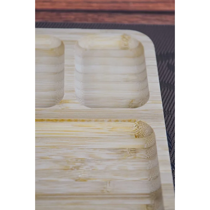 Mina - Bambu Sunum Ve Kahvaltı Tabağı, Steak Sunum Tabağı Büyük Boy Bambu Tabak 6 Bölmeli 32 x 24 cm