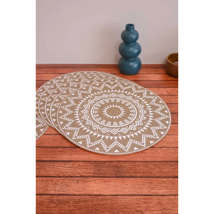 Ethnic - 6 Adet Jüt El Baskılı Yuvarlak Sofra Sunum Tabak Altlığı Supla Amerikan Servisi 38 Cm