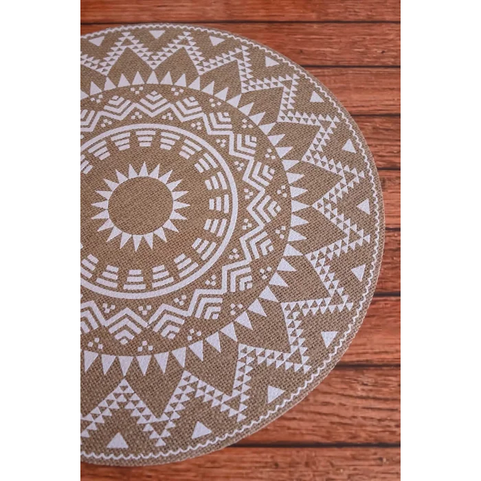 Ethnic - 6 Adet Jüt El Baskılı Yuvarlak Sofra Sunum Tabak Altlığı Supla Amerikan Servisi 38 Cm